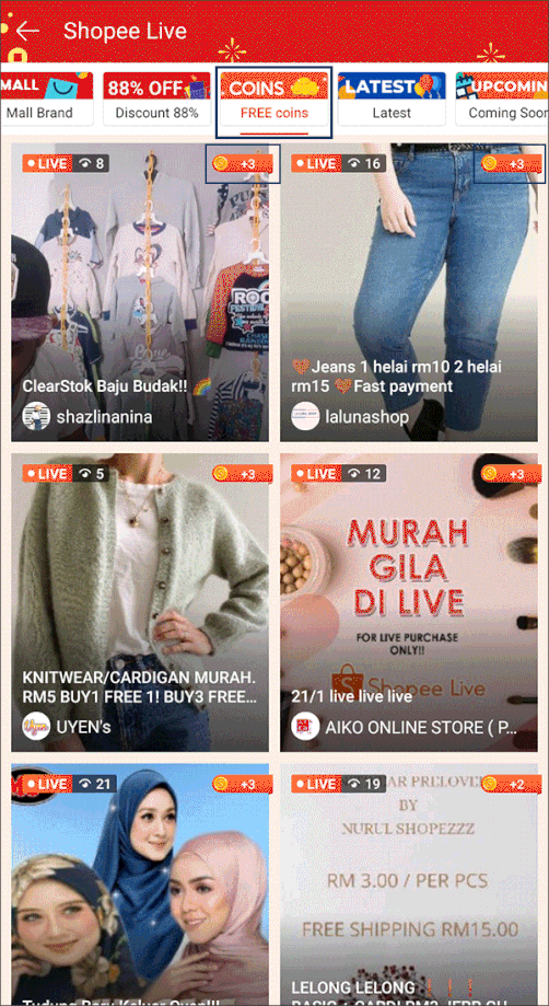 Shopee Liveのエンゲージメントツール